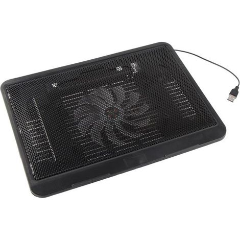 Refroidisseur pour ordinateur portable noir avec grand ventilateur, support USB pour modèles de 14 pouces ou moins.