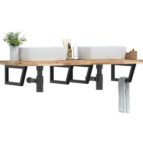 Estante de lavabo de pared acero y madera maciza de acacia