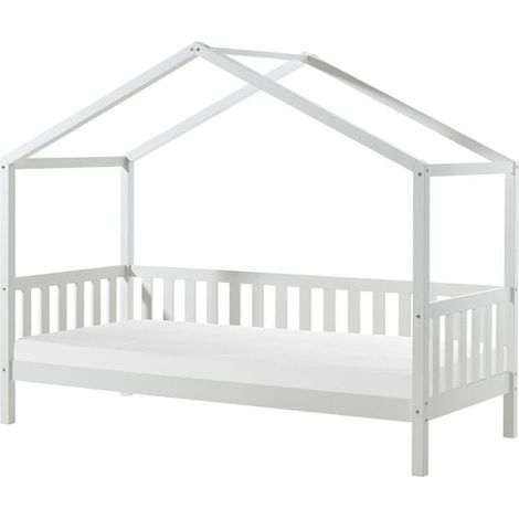 Lit cabane 90x200 avec matelas pin massif blanc Bali