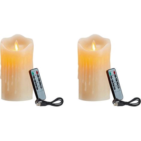 2 LED-Kerzen, flackernde, flammenlose Kerzen, wiederaufladbare Kerzen, echte Wachskerzen mit Fernbedienung, 12,5 cm (1/5)