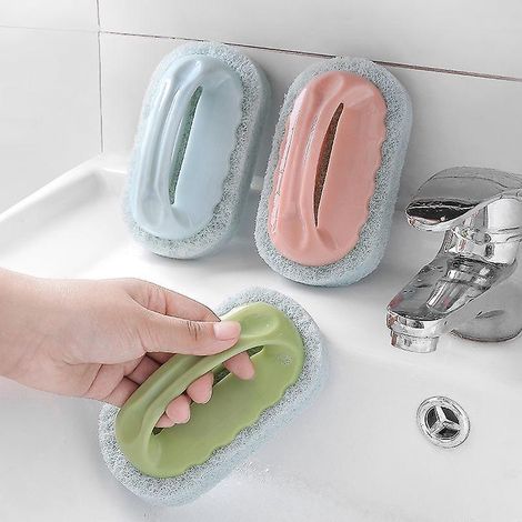 lot De 3 Brosses Ponges Dtachantes, Ensemble De Tampons Abrasifs Avec Poigne, Brosse De Nettoyage Pour Salle De Bain Et Cuisine, Nettoyant Tout Us (1/5)