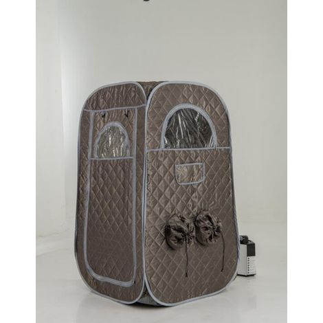 COSTWAY Sauna à Vapeur Portable 3L 1 000W avec Chaise Pliable, Tente de Sauna pour 1-2 Personnes avec 9 Niveaux Température Masseur de Pieds Minuterie, pour Relaxation à la Maison (Gris)
