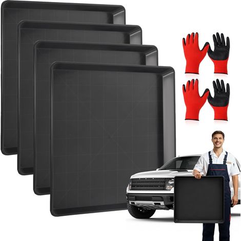 Lot de 4 Plateaux D'égouttement Extra Larges de 58 x 55 x 3 cm Bac de Récupération sous la Carrosserie, Bac de Vidange D'huile en Plastique, Garde Le Sol du Garage Sûr et Propre (1/5)