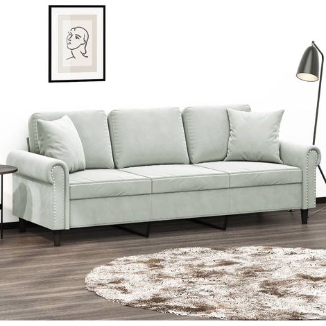 3-Sitzer-Sofa mit Zierkissen Hellgrau 180 cm Samt