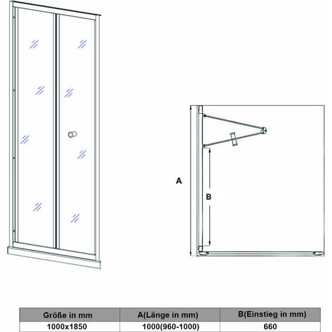 SONNI Porte de douche reglable en largeur Verre trempé Cabine de douche Porte pliante Largeur 100cm Hauteur 185cm