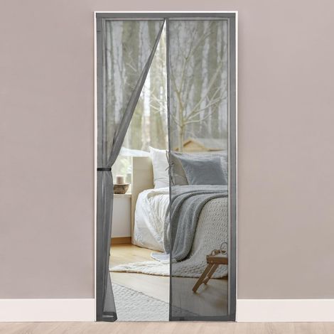 1 Moustiquaire Magnétique 80x200 cm, Fermeture Automatique, Bande Scratch 4 cm, Polyester Gris pour Porte Fenêtre (1/5)