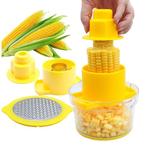 Éplucheur et décortiqueur de maïs avec bol, ensemble multifonctionnel pour couper rapidement les grains de maïs, avec broyeur, décortiqueur rapide pour épis de maïs, socle antidérapant pour la cuisine (1/5)