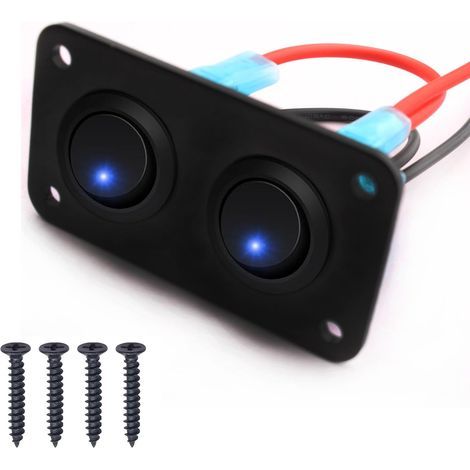 Interruptores basculantes redondos LED azules de 12-24 V, panel de interruptores para coche, 2 módulos, panel de interruptores de 12 V para coche, camión, coches de carreras, embarcaciones. (1/5)