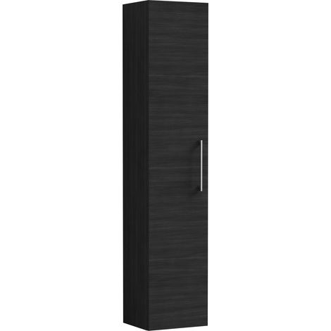 Balterley Bramshall Modern Bathroom 1 Soft Close Door Wall Hung Tall Storage Unit, Charcoal Black with Handle, 300 mm