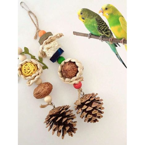 Jouets à mâcher pour oiseaux de couleur mixte, épis de maïs, pommes de pin, boules de rotin — jouets d’animation à mâcher pour cage d’oiseaux, 2 pièces (1/4)