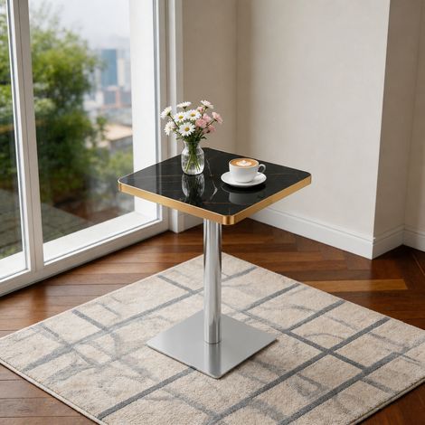 Table à manger carrée effet marbre UV résistante structure métal moderne design,Noir/MDF (1/5)