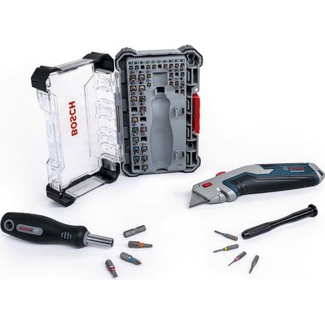 Set di punte di precisione Bosch.42 pezzi + coltello universale per tappeti