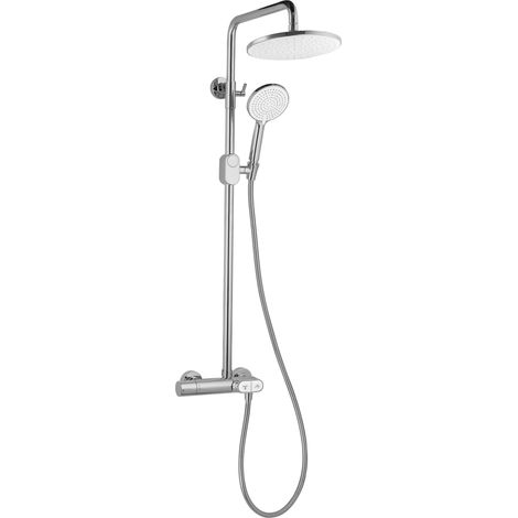 Eurosanit – Colonne de douche thermostatique – Pommeau orientable 230mm – 3 jets pressurisés – Flexible 1.5m renforcé – Inox finition chromée