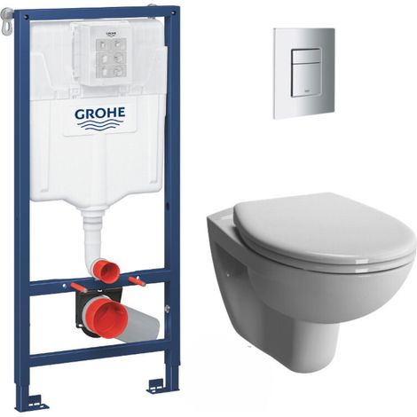 Grohe Pack WC Bâti-support Rapid SL + WC Vitra Normus + Abattant softclose + Plaque Chrome (RapidSL-Normus-1)