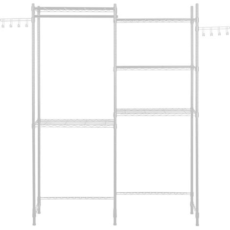 Étagère de rangement 5 niveaux pour machine à laver et sèche-linge, avec barre de suspension et crochets, réglable sur deux rangées, gain de place pour buanderie, blanc. (1/5)