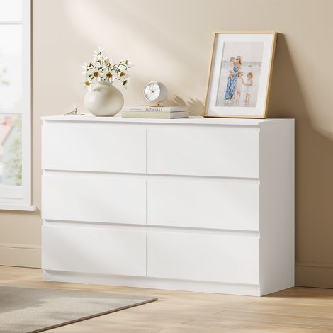 WOLTU Kommode Schubladenschrank mit 6 Schubladen, Sideboard für Wohnzimmer, Schlafzimmer oder Flur, aus Holzwerkstoff, 100x69x36 cm, Weiß (1/5)