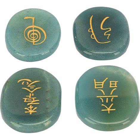 4 Runes en Pierre Naturelle pour la Méditation et le Reiki avec Sac en Aventurine Verte (1/5)