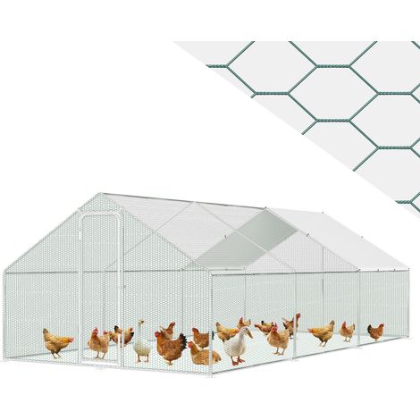 Randaco Hühnerstall mit Dach 3x8x2 m Verzinkt aus Stahl Freilaufgehege für Hühner