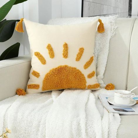 Dekorative gewebte und getuftete Kissenbezüge mit Quasten, moderner Stil für Sofa, Wohnaccessoire, 45 x 45 cm