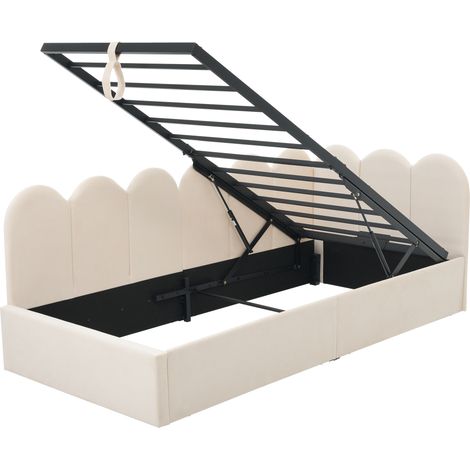 Tagesbett mit Bettkasten 90x190 cm aus beigem Samt mit Metall-Lattenrost MODENUIT (1/5)