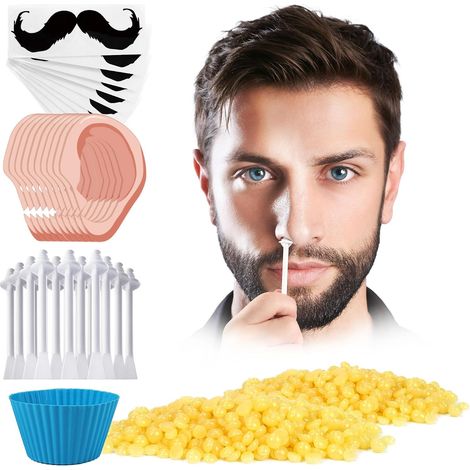 Epilation du Nez à la Cire 100g pour Homme et Femme, Nose Wax Kit Cire au Miel, 30 Applicateurs, 10 Modèles de Moustache Cires pour Poils de Nez, Visage (1/5)