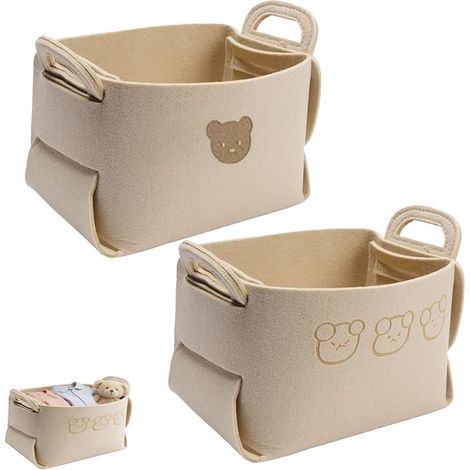 Felt Storage Box Foldable with Two Soft Handles, Felt Organizer Box with Cute Bear, Foldable Storage Basket for Home Storage (Light Brown 1) (1/5)