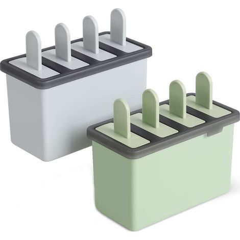 Ensemble de 8 moules à glace réutilisables - Compatibles lave-vaisselle, résistants, avec entonnoir en silicone et brosse de nettoyage - Accessoires de cuisine (vert et beige) (1/5)