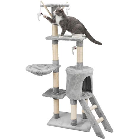 Griffoir Paris 138 cm avec Niche pour Chat Arbre Aire de Jeux pour Chat Gris (1/5)