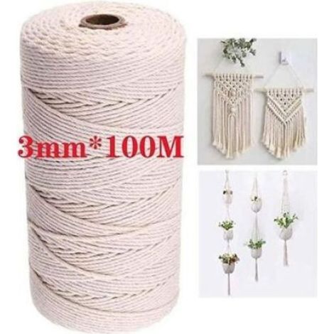100m x 3mm Corde en Macramé Naturel,Corde Macramé,Fil de Macramé Corde de Coton Cordon pour Macramé, Corde Macramé DIY Travaux