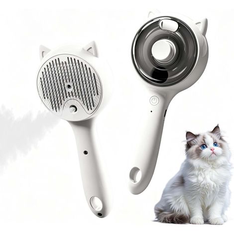 2 in 1 Cat and Dog Steam Brush - Long and Short Hair Cat Brush with 2 Speed Spray, Self-Cleaning Comb for Removing Dead Hair and Detangling, White (1/5)