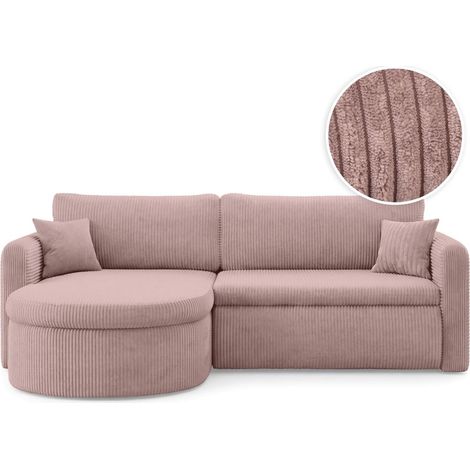 Canapé d'angle reversible convertible 4 places VERA en velours cotelé - Rose