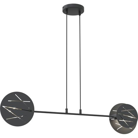 Lampadario 2 Luci Xotic In Acciaio Nero A Bracci E Diffusori A Cerchio