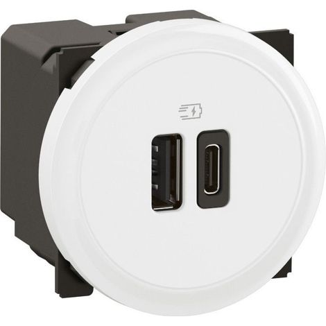 Prise 2 USB Céliane 15W Type-A+C complet Blanc format Dépôt (1/3)