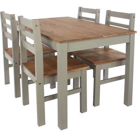 Linea 1500 mm Large Rectangular Dining Table with Linea Bench and 4 Corona Dining Chairs - Antique Waxed Pine/Grey - Flat Packed
