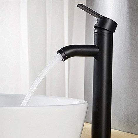 Cuivre Mitigeur Lavabo Salle de Bain Robinet Eau Chaud Froid élégante et Design Rétro Robinet de Levier Monotrou Noir