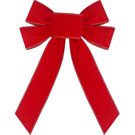 Ribbon Noeud De Noël - Velours Rouge Bord Doré - Pour Couronne Arbre Décoration Intérieure Extérieure - 1 Pièce (1/5)