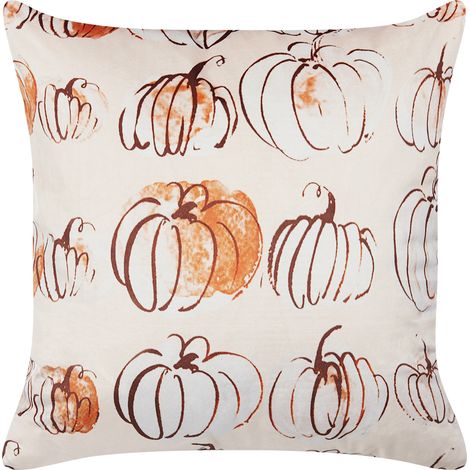 Cojín de terciopelo beige blanco naranja 45 x 45 cm calabazas otoño Cucurbita (1/5)