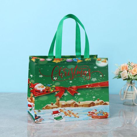 Sac Cadeau De Noël - Tissu Non Tissé Enduit - Pliable Et Réutilisable - Pour Emballage Cadeaux Fêtes - Lot De 5 (1/5)