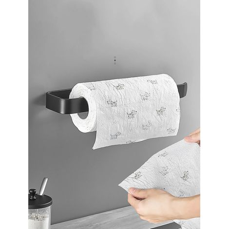 (Long noir) Porte-essuie-tout adhésif pour la cuisine, distributeur de papier toilette, rangement pour armoire, porte-serviettes, accessoires de salle de bain (1/5)