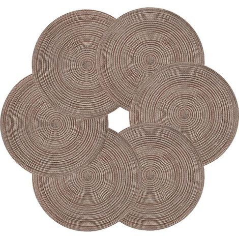 APEX Six sets de table ronds couleur café, adaptés au camping et aux repas, style européen, sets de table ronds en tissu tissé (38 cm). (1/3)
