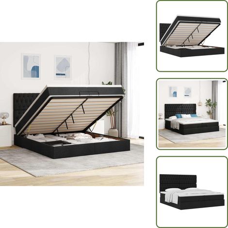 Ottoman-Bett mit Matratzen Schwarz 200x200 cm Stoff - Ottoman-Bett - Ottoman-Betten - Bettrahmen - Bettgestell (1/5)