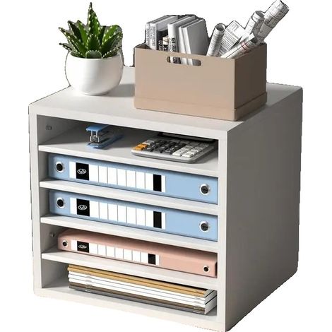 Organizador de escritorio, 35,5 x 30,5 x 33 cm, 5 compartimentos, estante extraíble, tablero de partículas, almacenamiento de archivos. (1/5)