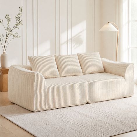 Divano modulare 235,5 cm in velluto a coste, schienale curvo, beige, OKWISH (1/5)