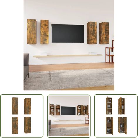 The Living Store TV-Schränke 4 Stk. Räuchereiche 30,5x30x90 cm Holzwerkstoff - TV-Schrank - Wandregal - Fernsehschrank - Wohnzimmerschrank - Regal (1/5)