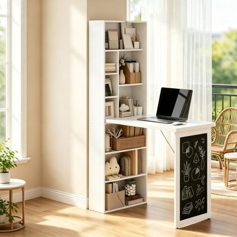 Scrivania a parete pieghevole con libreria e lavagna 98x51x153 cm OKWISH (1/5)