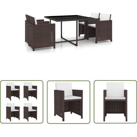 The Living Store -  Salon de jardin encastrable 5 pcs avec coussins Rotin Marron (1/5)