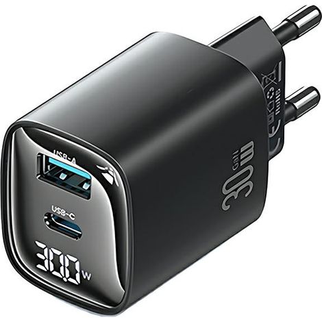 30-W-USAMS-GaN-Wandladegerät mit Schnellladefunktion (USB-C/USB-A), Schwarz (1/5)