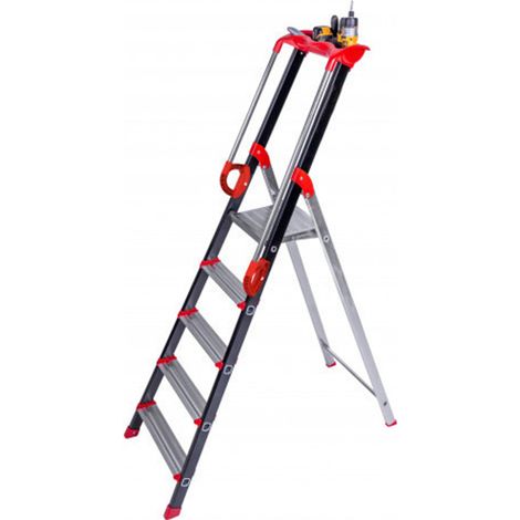 Escabeau alu 7 marches – Hauteur de travail max. 3.41m – Double rampe d'accès – Plateforme testée à 260 kg – 239207