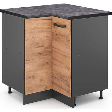 Eckunterschrank R-Line, Goldkraft Eiche, 75.6 cm, AP Anthrazit, Vicco