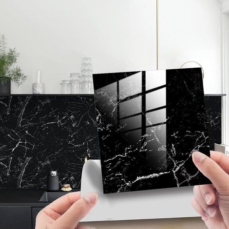Carrelage mural marbré 10x10cm 20 Pcs PVC Carrelage autocollant Papier peint imperméable Stickers muraux pour cuisine, armoire, meuble, tabletop (1/5)